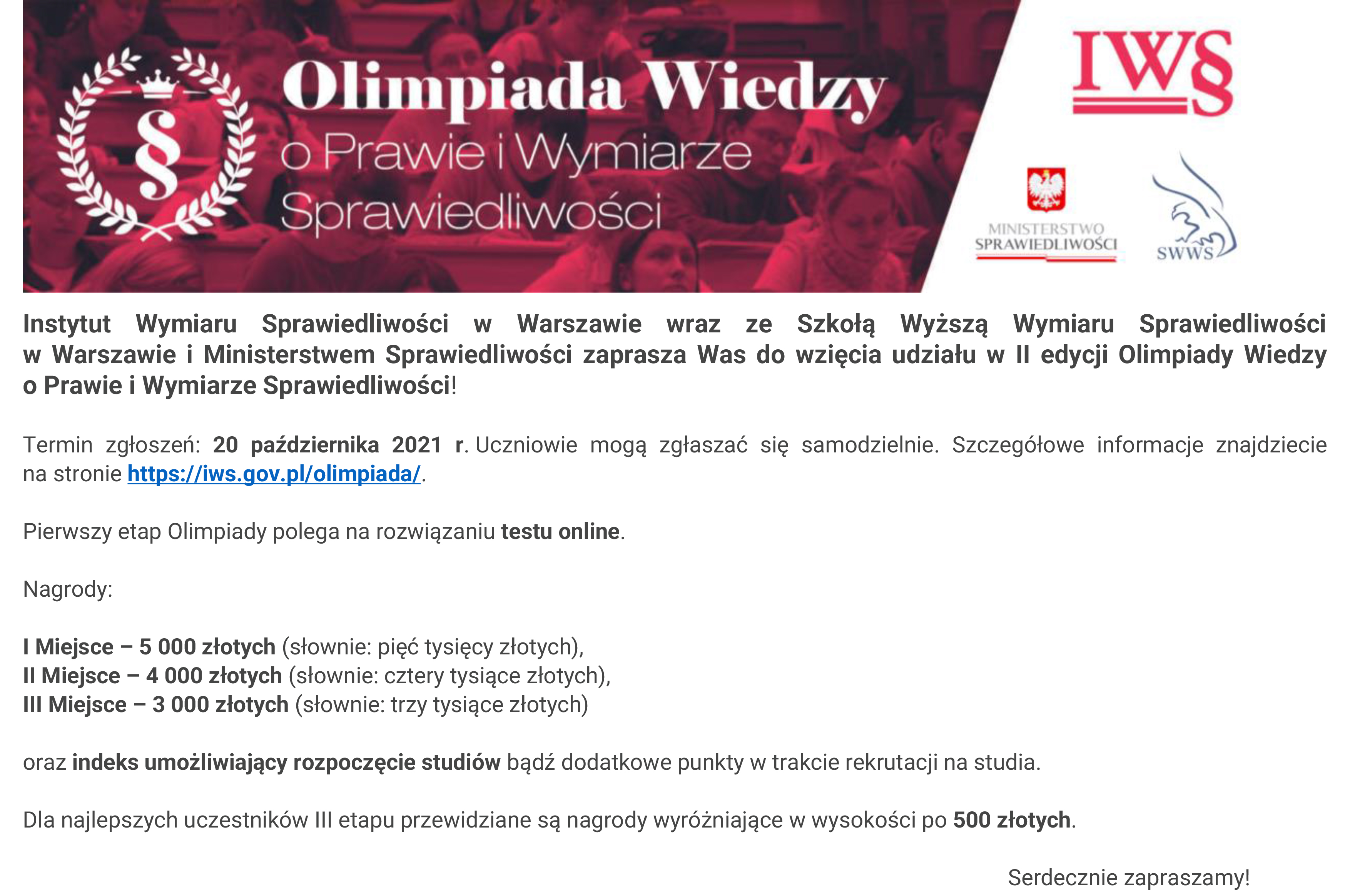 OLIMPIADA WIEDZY O PRAWIE I WYMIARZE SPRAWIEDLIWOŚCI